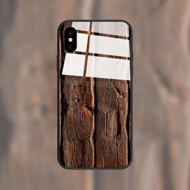 2018 Newest Tempered Glass Wood PU Phone Case For iphone X Customized Wood Phone Case